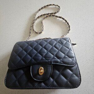 Navy Blue Quilted with Gold Chain Stylish Bag for day or night time